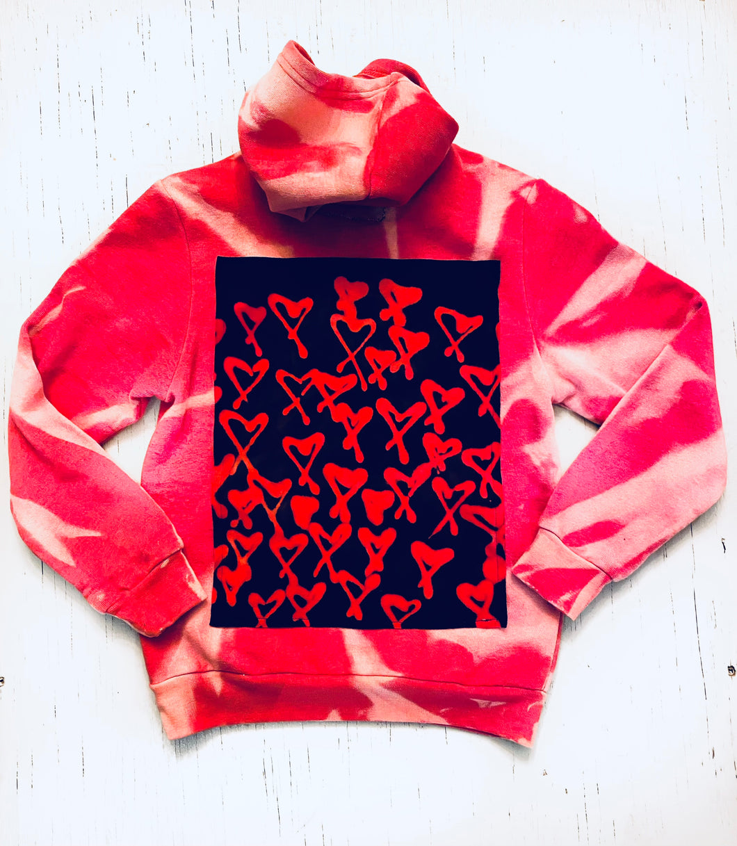 OG Bleach Dyed Hoodie with Oxydyed Hearts Adult