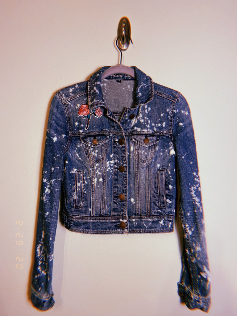 Roses and Bleach Cropped Jean Jacket